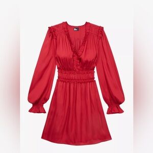 NWT The Kooples Red Ruched Long-sleeved Mini Dress w/ Elastic Waist - US 8
